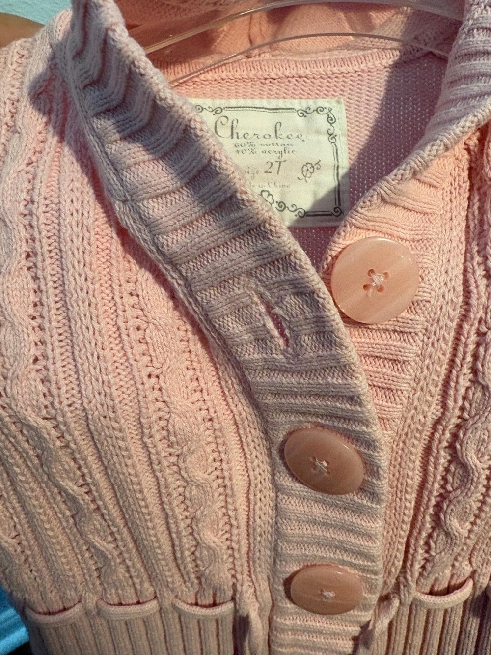 Cherokee Light Pink Cable-Knit Button Front Cardigan